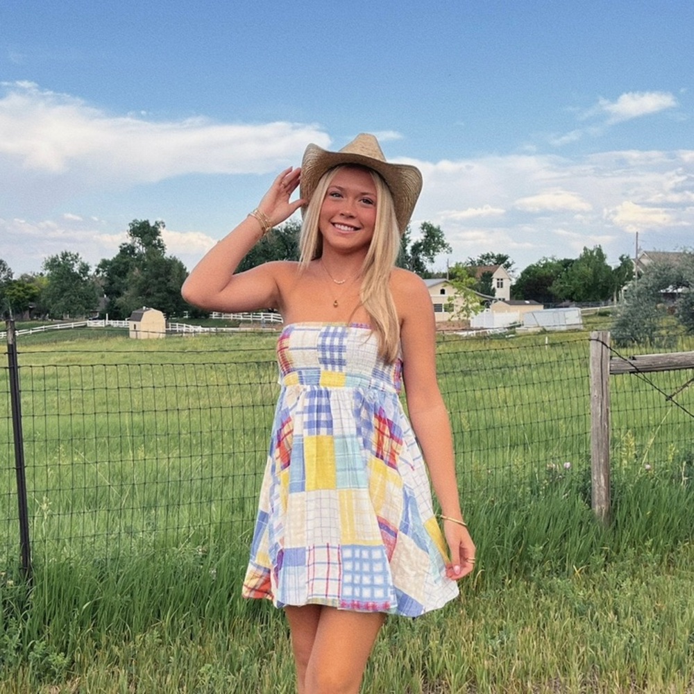 BDG Aurora Patchwork Smocked Mini Dress - small urban outfitters